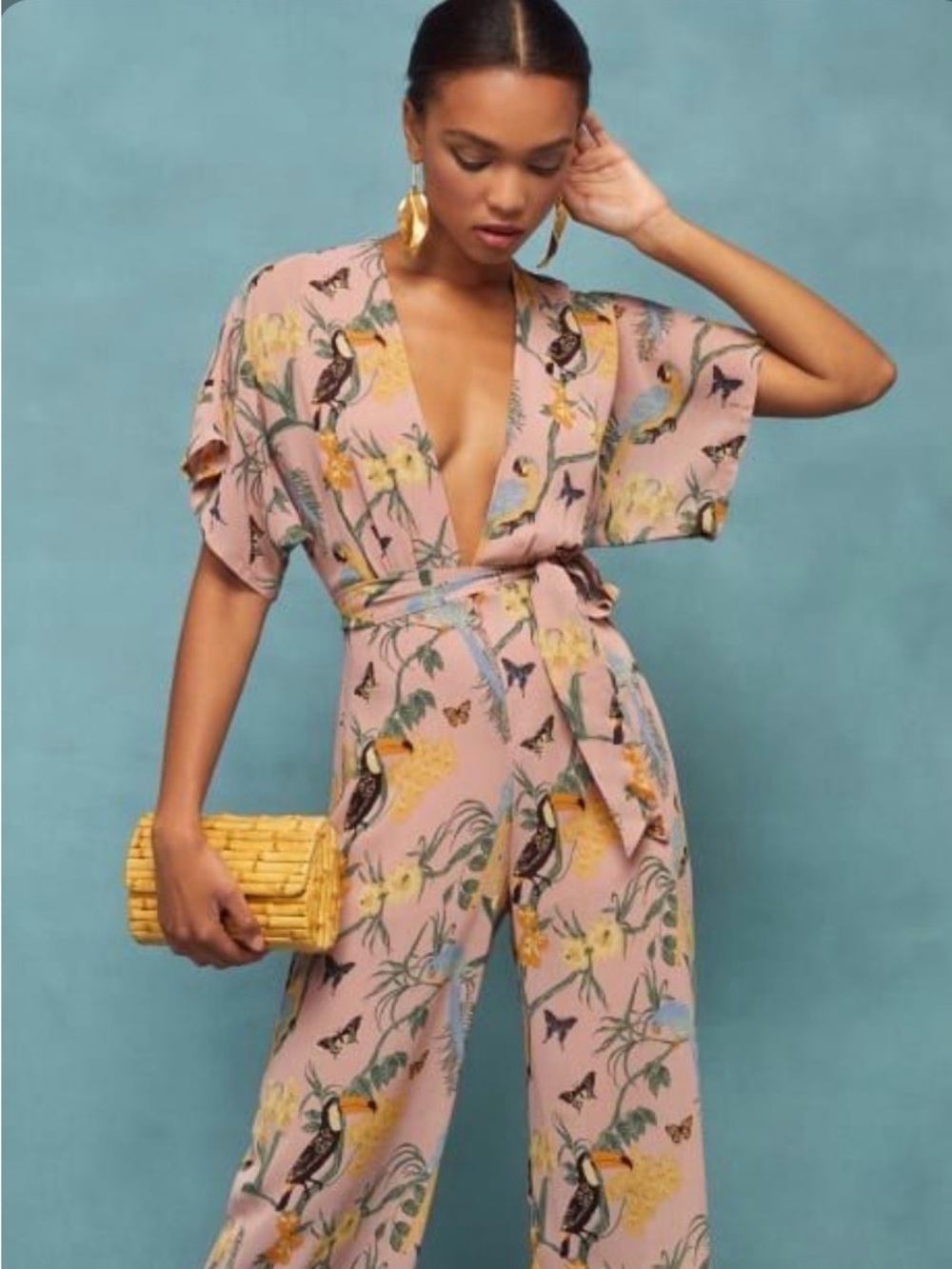 Reformation Jumpsuit - Blush Pink with Floral & Birds